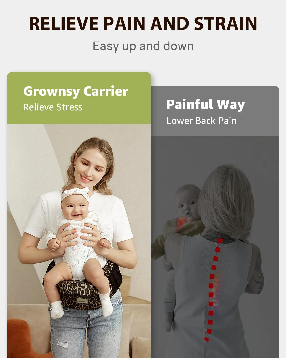GROWNSY Baby Hip Carrier with Seat, Supportive Hip Side Seat Carrier for Baby Child Toddler(8-50lbs), Large Capacity Pockets, Adjustable Waistband, Leopard