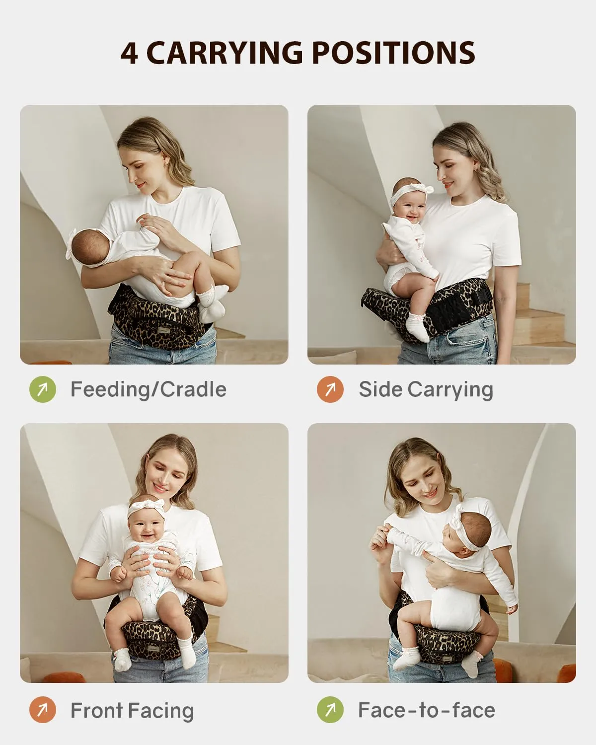 GROWNSY Baby Hip Carrier with Seat, Supportive Hip Side Seat Carrier for Baby Child Toddler(8-50lbs), Large Capacity Pockets, Adjustable Waistband, Leopard