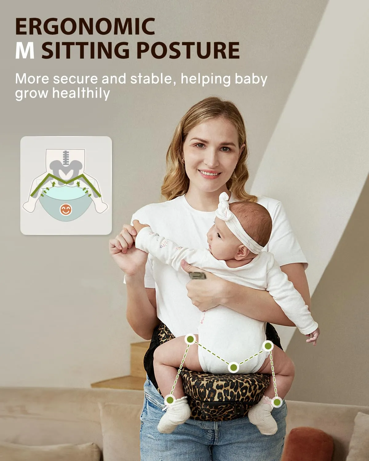 GROWNSY Baby Hip Carrier with Seat, Supportive Hip Side Seat Carrier for Baby Child Toddler(8-50lbs), Large Capacity Pockets, Adjustable Waistband, Leopard