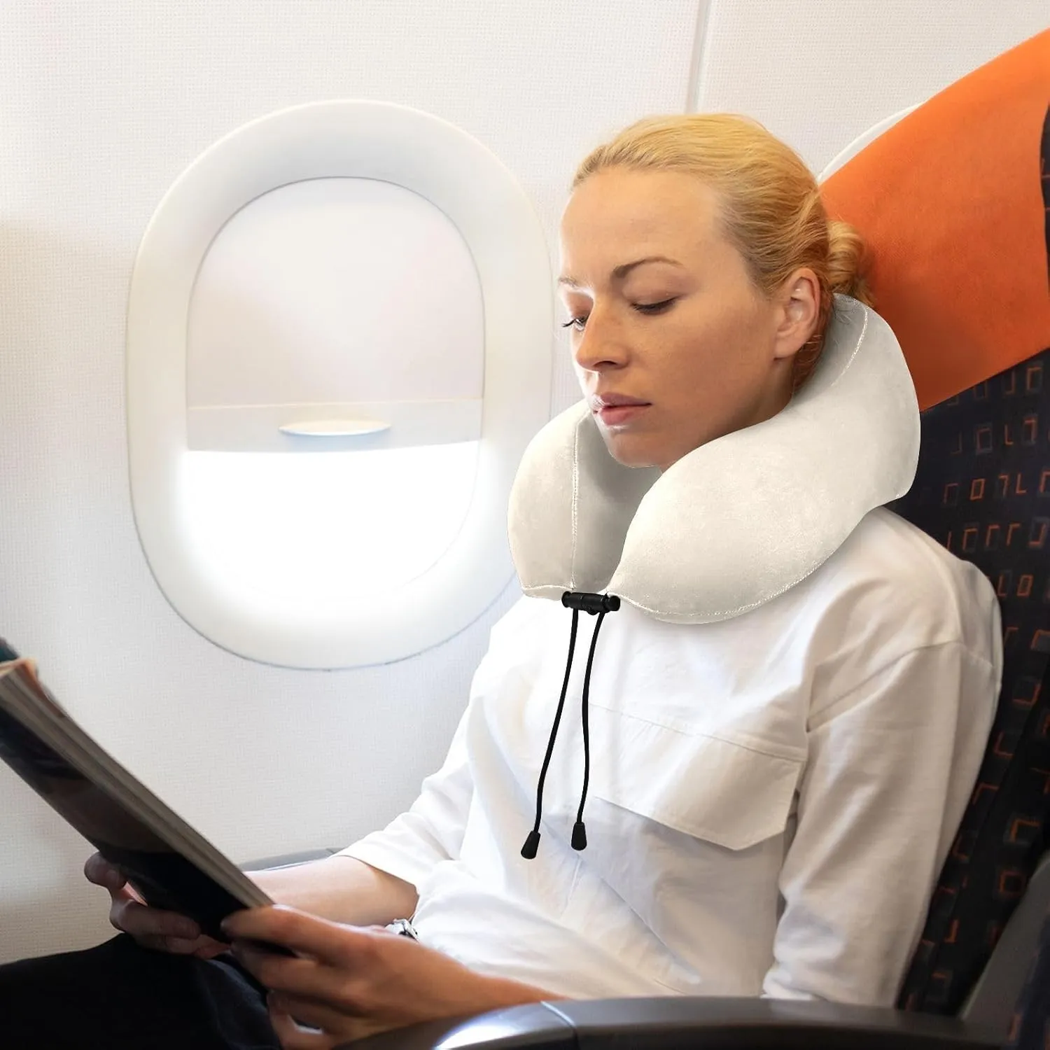 GuoChe Beige White Portable U-Shape Memory Foam Travel Neck Pillow Travel Accessories Must Airport Tailbone Comfortable