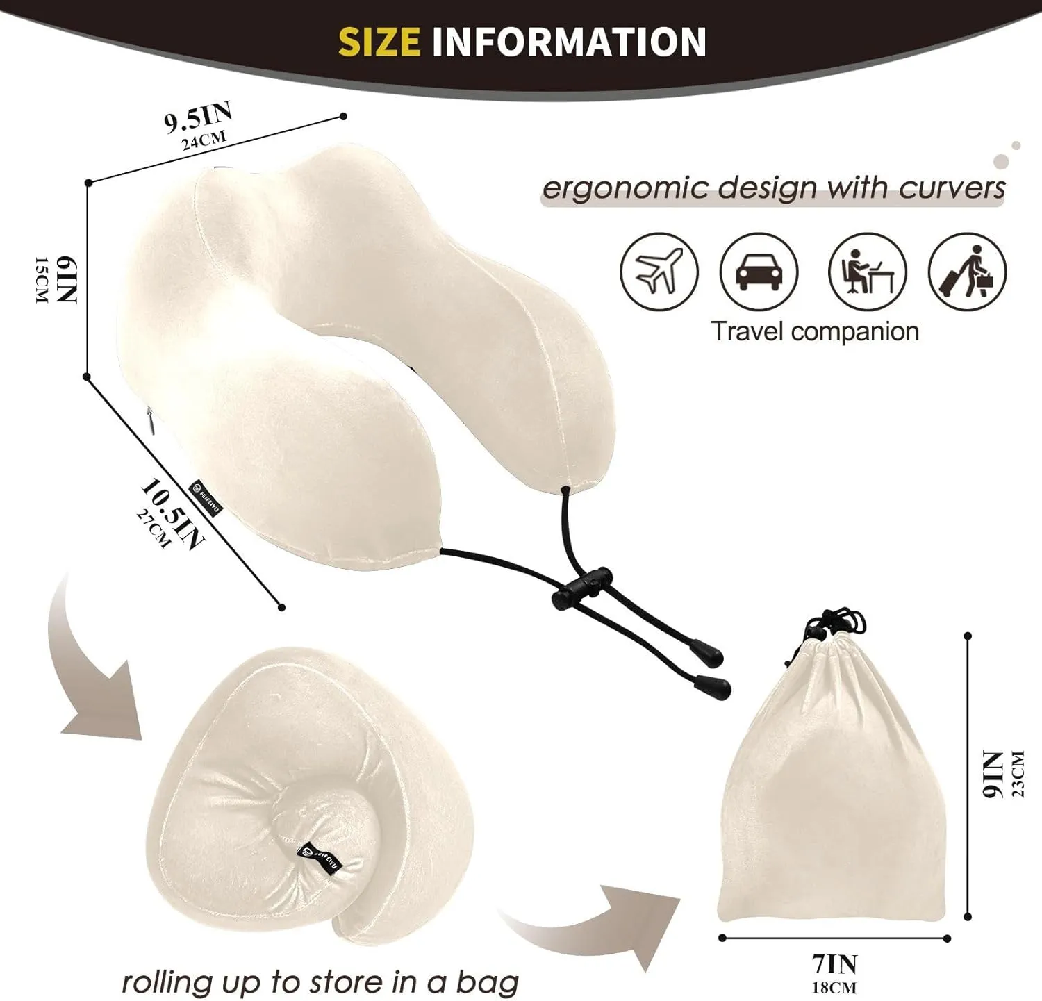 GuoChe Beige White Portable U-Shape Memory Foam Travel Neck Pillow Travel Accessories Must Airport Tailbone Comfortable