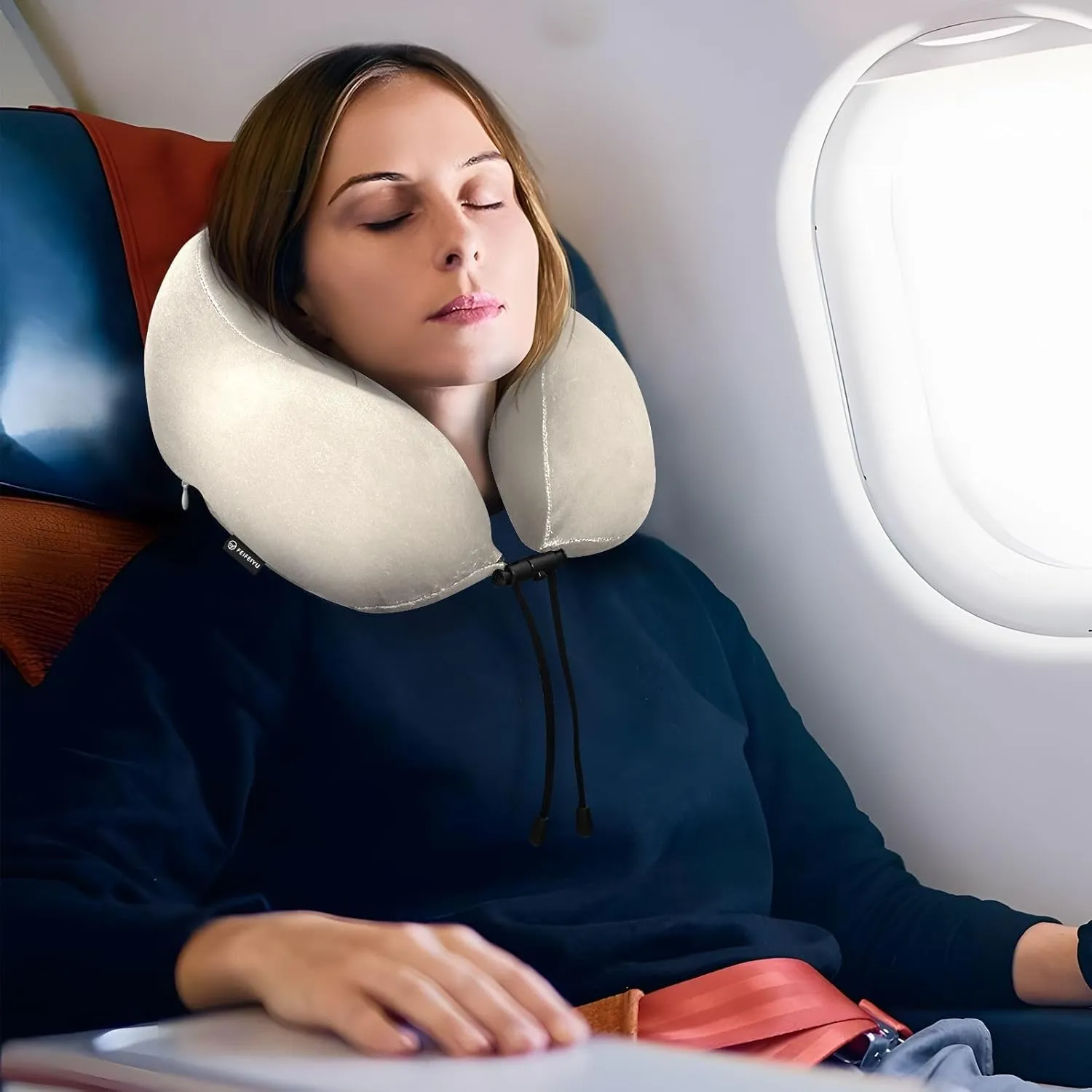 GuoChe Beige White Portable U-Shape Memory Foam Travel Neck Pillow Travel Accessories Must Airport Tailbone Comfortable