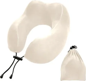GuoChe Beige White Portable U-Shape Memory Foam Travel Neck Pillow Travel Accessories Must Airport Tailbone Comfortable