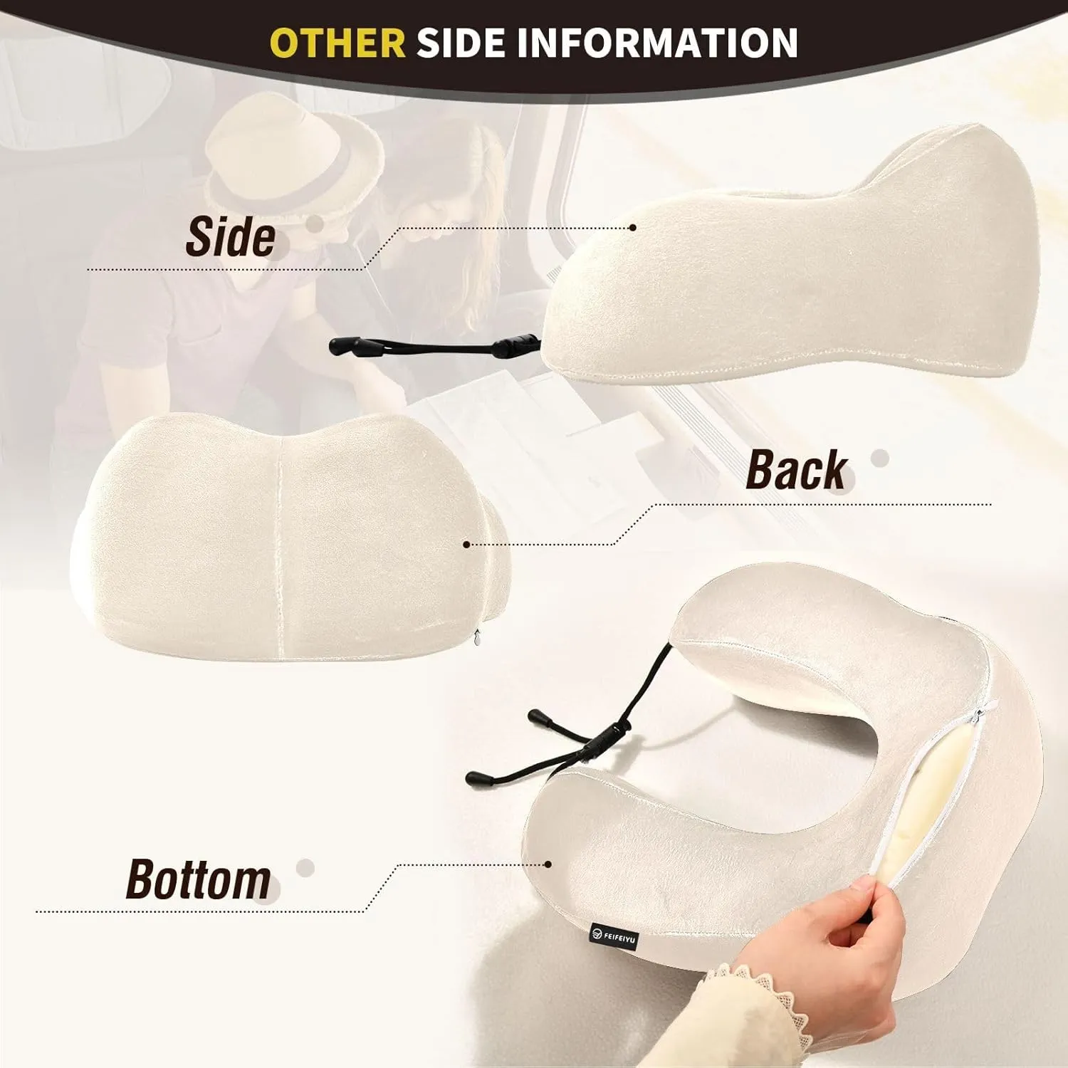 GuoChe Beige White Portable U-Shape Memory Foam Travel Neck Pillow Travel Accessories Must Airport Tailbone Comfortable