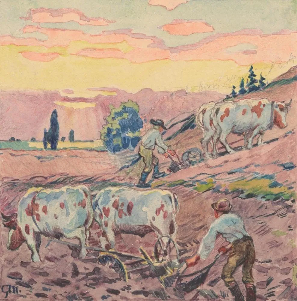 Gustáv Mallý 15x15 Gallery Wrapped Canvas Museum Art Print Titled: 19. - Harvest (1932)