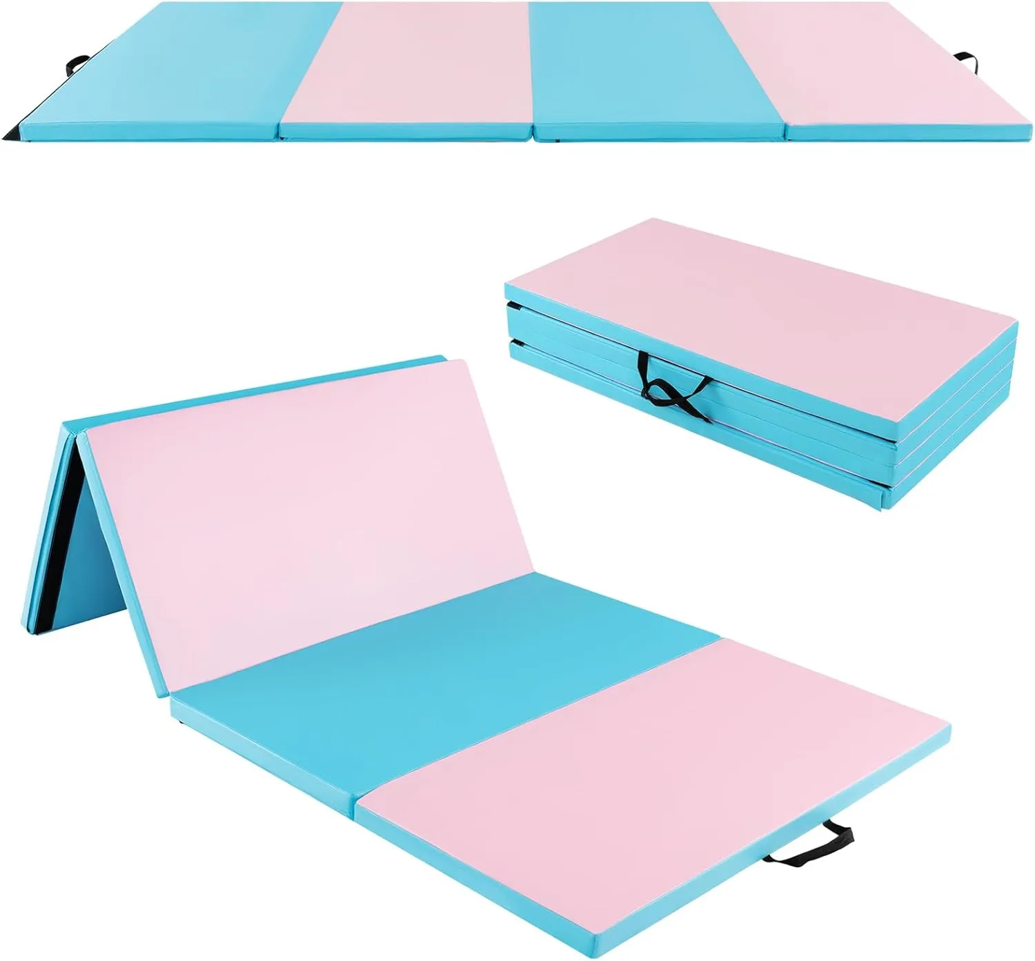 GYMAX Gymnastics Mat, 4 FT x 8 FT x 2 Inches Folding Exercise Mat w/Carry Handles & Sturdy Stitching Waterproof Cover, Tumbling Mat for Yoga Stretching Martial Arts Home Gym