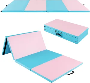 GYMAX Gymnastics Mat, 4 FT x 8 FT x 2 Inches Folding Exercise Mat w/Carry Handles & Sturdy Stitching Waterproof Cover, Tumbling Mat for Yoga Stretching Martial Arts Home Gym