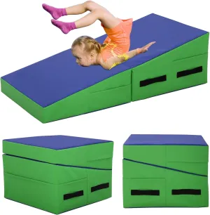 Gymnastics Mat 34”X24”X14” Incline Tumbling Mats for Home Gym, Folding Exercise Mat Cheese Wedge Mat with Non-Slip PVC Surface & Handles for Kid Adults Workout