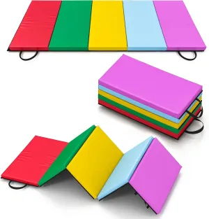 Gymnastics Mats for Tumbling, 1.5" Thick Folding Exercise Mats W/Hook & Loop, Non-Slip Bottom & Carrying Handles, Rainbow Tumbling Mats for Kids, Gym Mats for Home