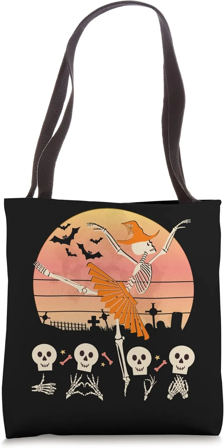 Halloween Dancer Skeleton Ballerina Costume Ballet Dance Tote Bag