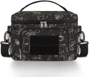 Hand Drawn Coffee Equipment Composition Background Tactical Lunch Box for Men Insulated Lunch Bag Durable Leakproof Cooler Bag with Shoulder Strap and Sturdy Handle for Work Outdoor Picnic Trips