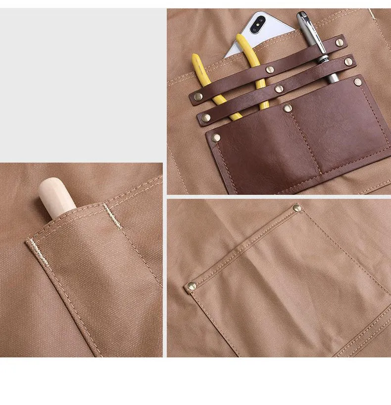 Handmade Canvas Apron with Pockets and Adjustable Waist Ties