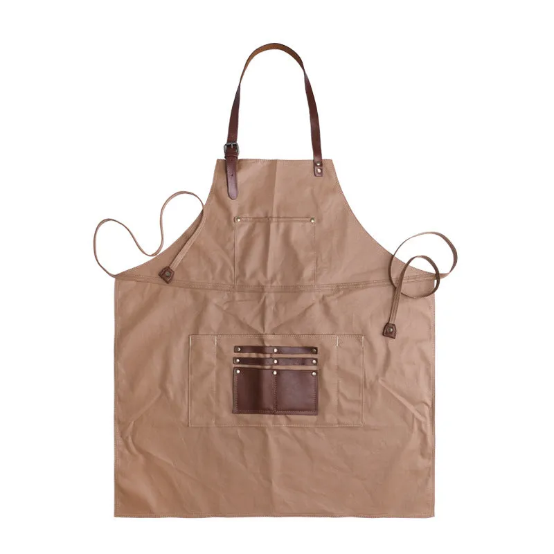 Handmade Canvas Apron with Pockets and Adjustable Waist Ties