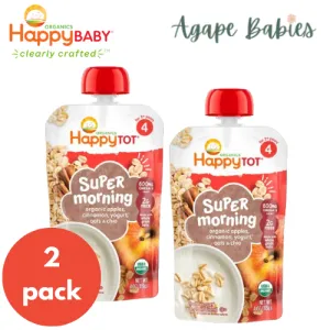 Happy Baby Happy Tot Super Morning - Apple, Cinnamon, Yoghurt & Oats   Super Chia, 4oz/113g (2 PACK BUNDLE) Exp:
