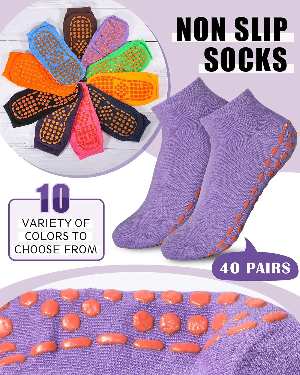 Haysandy 40 Pairs Non Slip Yoga Socks for Women Bulk Pilates with Grips Anti Skid Athletic Grippy Slipper Socks
