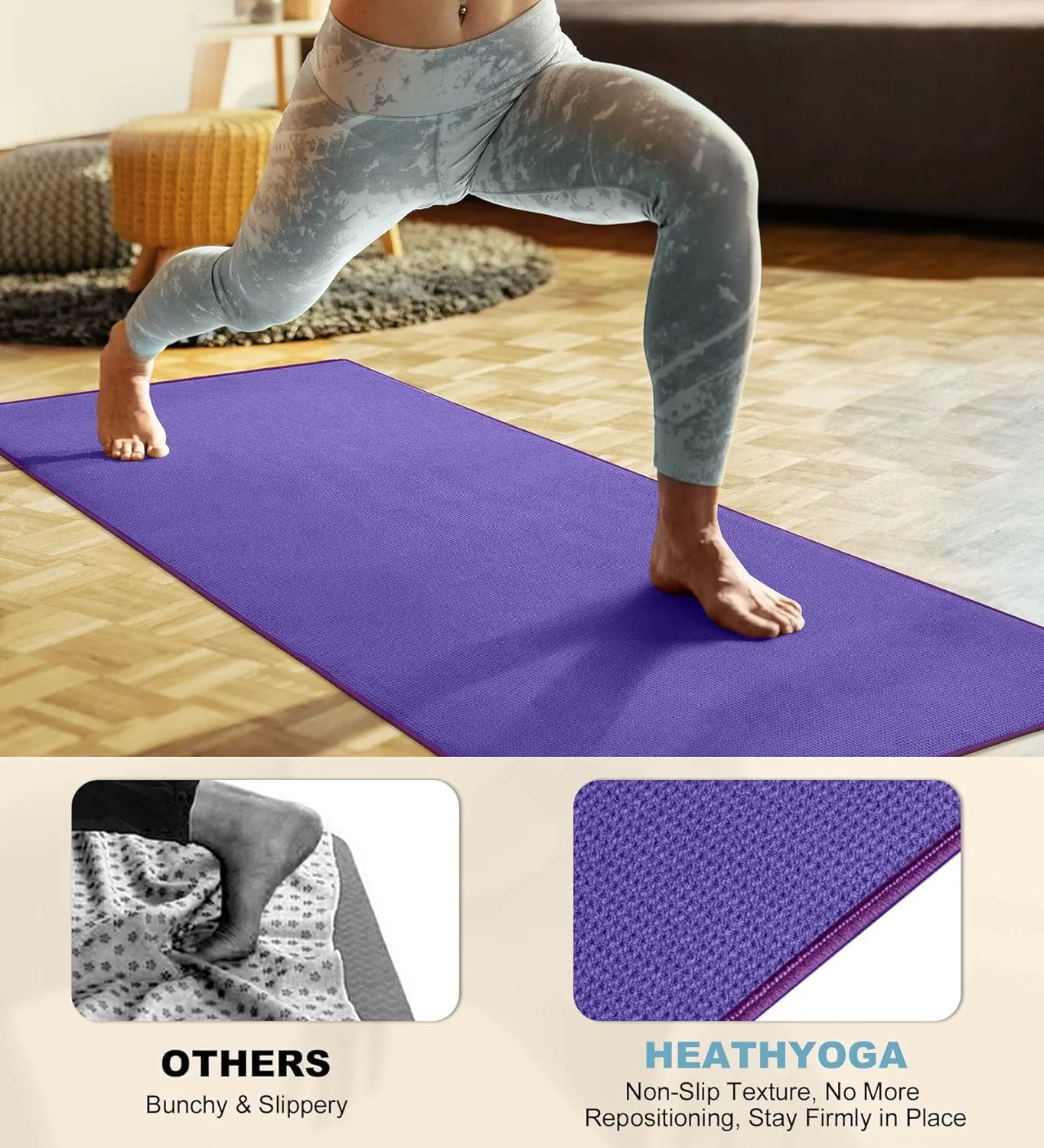 Heathyoga Hot Yoga Towel Non Slip, Microfiber Non Slip Yoga Mat Towel, Exclusive Corner Pockets Design, Dual-Grip, Sweat Absorbent, Perfect for Hot Yoga, Bikram, Pilates and Yoga Mats
