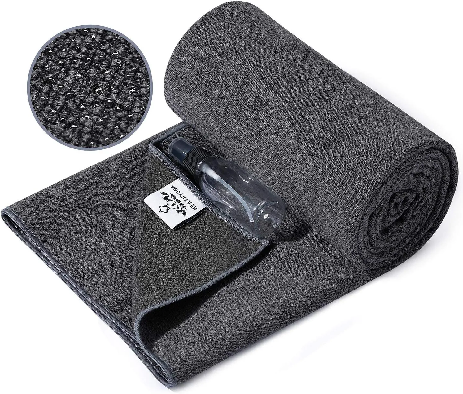Heathyoga Hot Yoga Towel, Non Slip Yoga Mat Towel with Silicone Grip & Spray Bottle, 72"X26" Yoga Towel, Soft Microfiber Yoga Mat Towel for Hot Yoga, Bikram, Pilates and Fitness