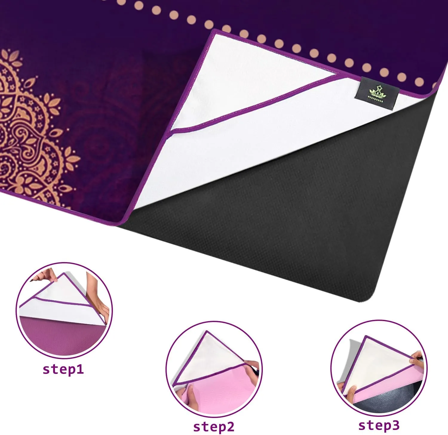Heathyoga Non Slip Hot Yoga Towel, 100% Microfiber Non Slip Yoga Mat Towel for Hot Yoga, Pilates and Fitness, Exclusive Corner Pockets Design   Free Spray Bottle
