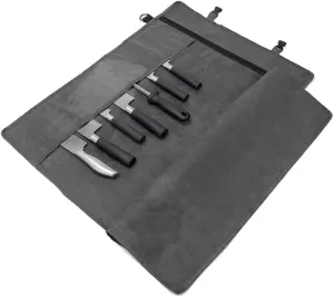 HERSENT Chef’s Knife Roll Bag,Waxed Canvas Knife Cultery Carrier, Portable Chef Knife Cases,Knife Pouch Holders With 10 Slots Plus 1 Zipper Pockets Can Hold Home Kitchen Knife Tools Up To 18.8”