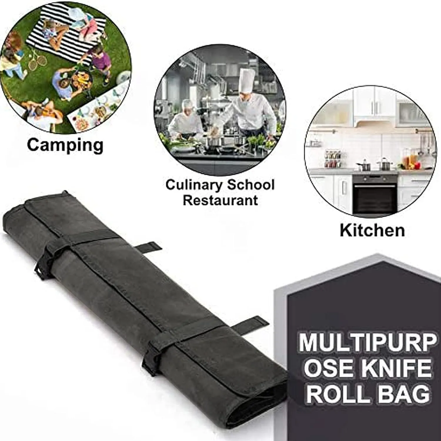 HERSENT Chef’s Knife Roll Bag,Waxed Canvas Knife Cultery Carrier, Portable Chef Knife Cases,Knife Pouch Holders With 10 Slots Plus 1 Zipper Pockets Can Hold Home Kitchen Knife Tools Up To 18.8”