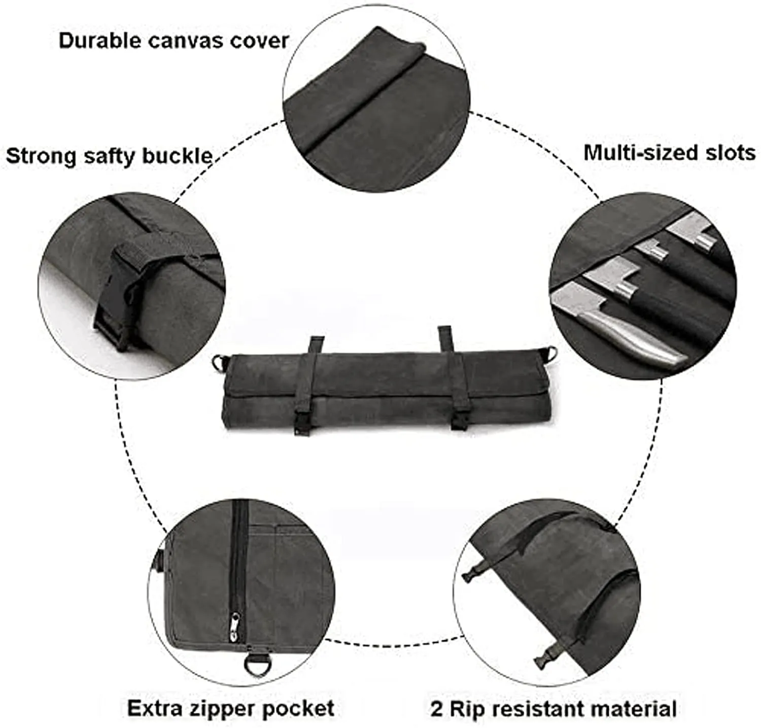 HERSENT Chef’s Knife Roll Bag,Waxed Canvas Knife Cultery Carrier, Portable Chef Knife Cases,Knife Pouch Holders With 10 Slots Plus 1 Zipper Pockets Can Hold Home Kitchen Knife Tools Up To 18.8”
