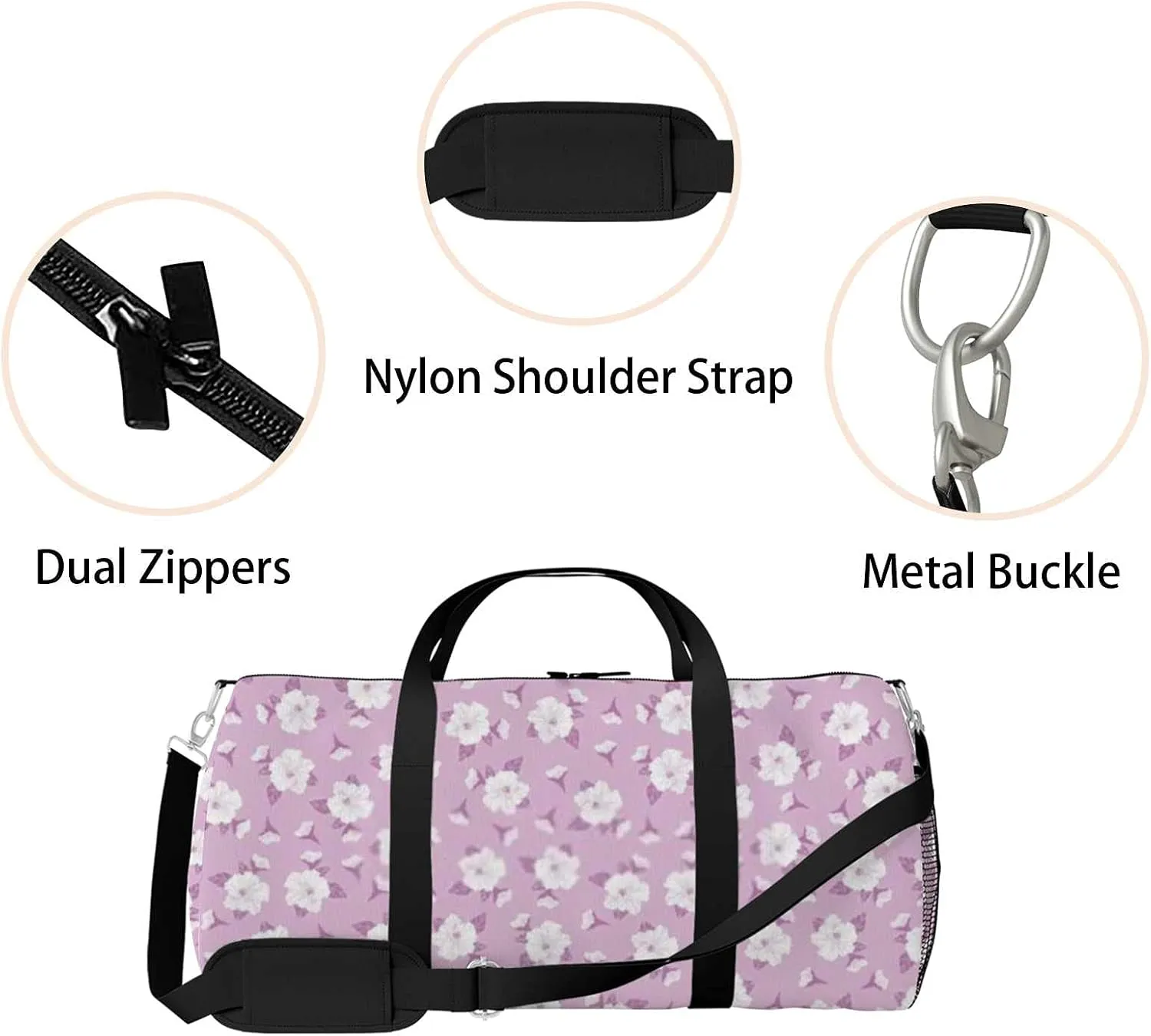 Hibiscus Flower Purple Sports Duffel Bag Travel Gym Tote Bags Lightweight Durable Shoulder Strap Waterproof Polyester Outside Mesh Pocket Overnight Trip Duffel Bag for Women Men