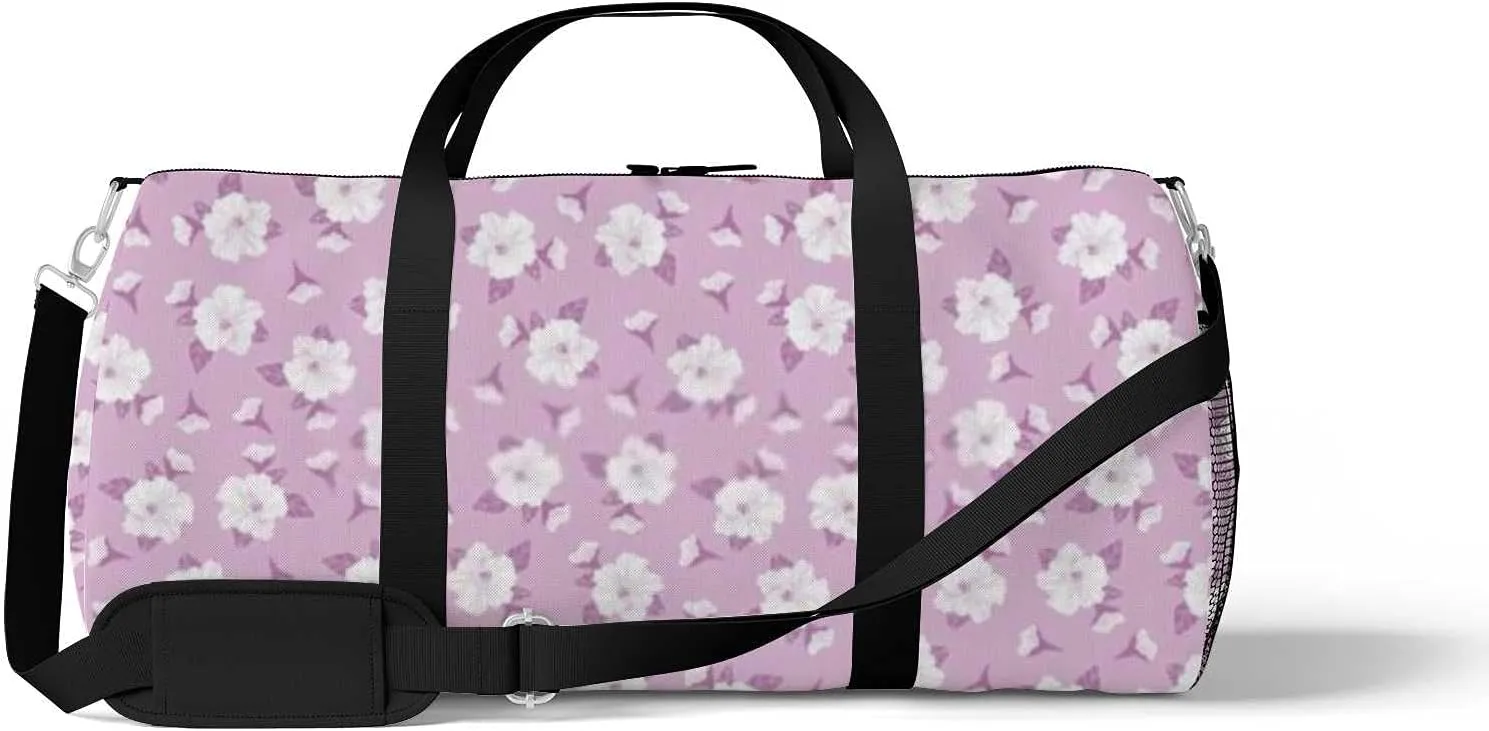 Hibiscus Flower Purple Sports Duffel Bag Travel Gym Tote Bags Lightweight Durable Shoulder Strap Waterproof Polyester Outside Mesh Pocket Overnight Trip Duffel Bag for Women Men