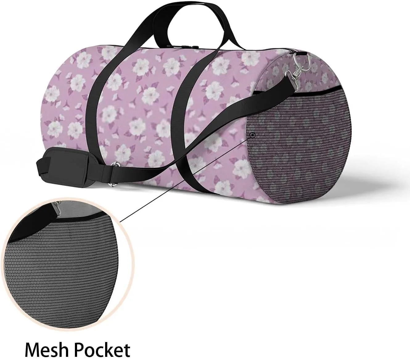 Hibiscus Flower Purple Sports Duffel Bag Travel Gym Tote Bags Lightweight Durable Shoulder Strap Waterproof Polyester Outside Mesh Pocket Overnight Trip Duffel Bag for Women Men