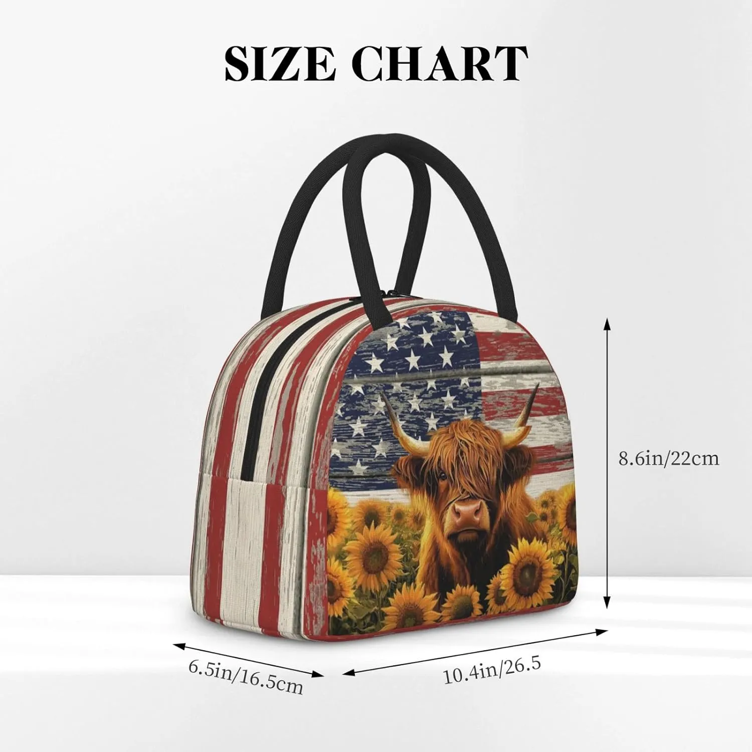Highland Cow Lunch Bag for Women Sunflower Cow Controller Insulated Lunch Bag American Flag Cow Lunch Box Reusable Waterproof Leakproof Portable Lunch Tote for Work Office Travel Picnic Camping
