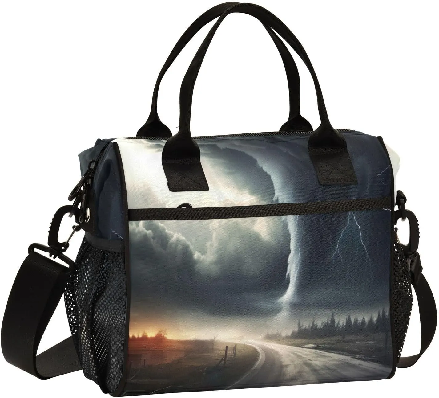 Highway Tornado Lunch Bag Reusable Insulated Lunch Box Cooler Tote Removable Shoulder Strap Meal Picnic Bags for Outdoor Travel Office Work Medium