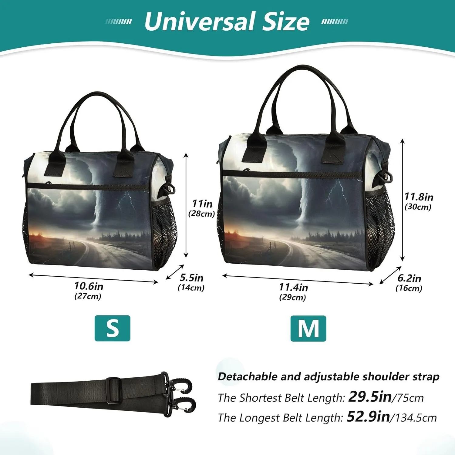 Highway Tornado Lunch Bag Reusable Insulated Lunch Box Cooler Tote Removable Shoulder Strap Meal Picnic Bags for Outdoor Travel Office Work Medium