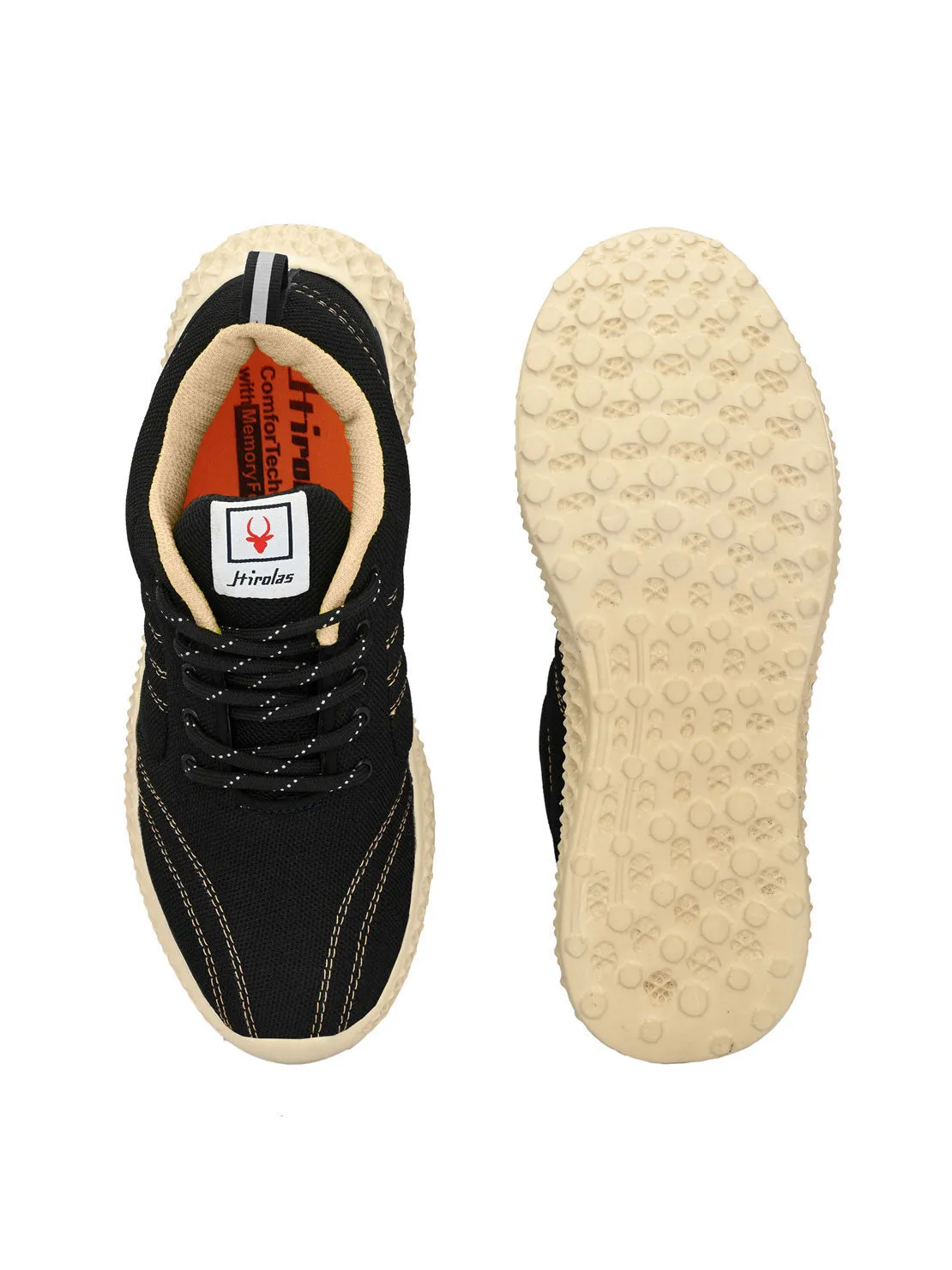 Hirolas® Men's Black Mesh Running/Walking/Gym Lace Up Sport Shoes (HRL2022BLK)