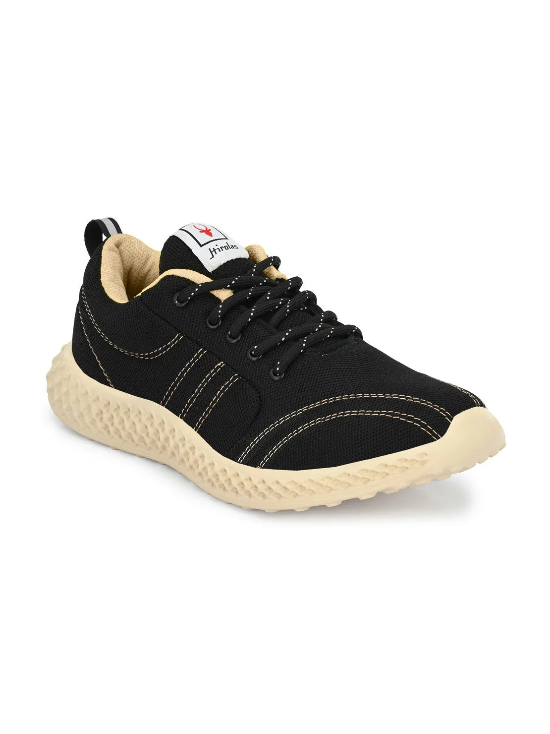 Hirolas® Men's Black Mesh Running/Walking/Gym Lace Up Sport Shoes (HRL2022BLK)