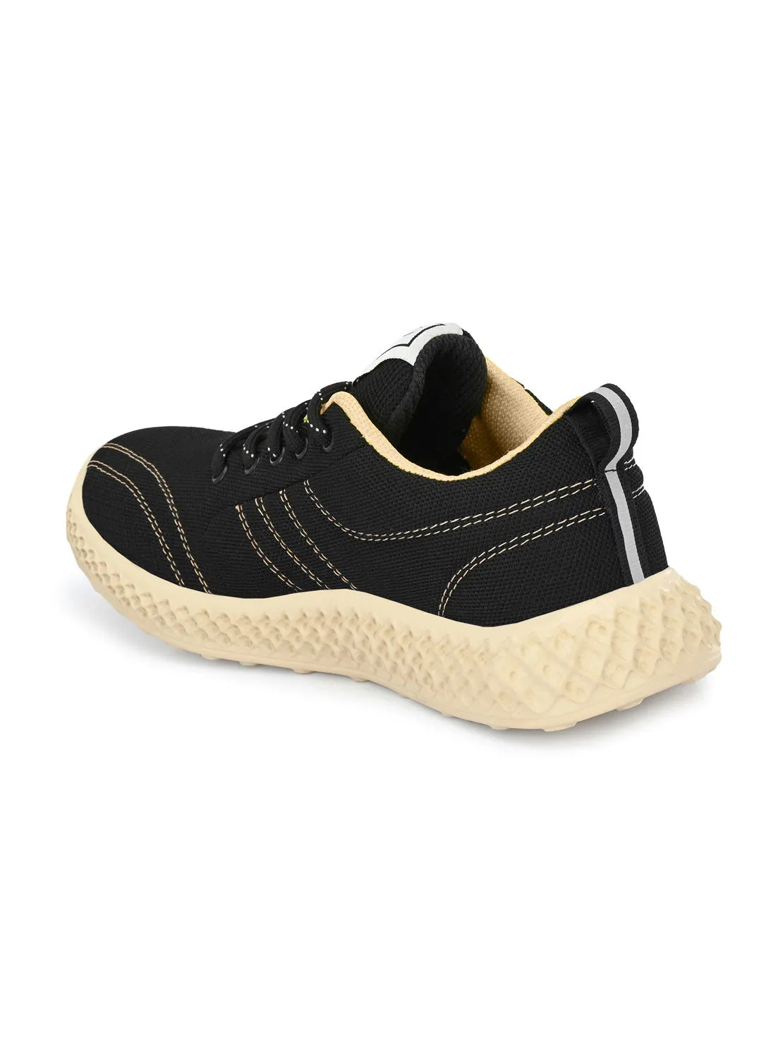Hirolas® Men's Black Mesh Running/Walking/Gym Lace Up Sport Shoes (HRL2022BLK)