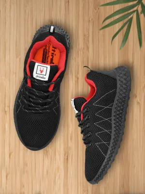Hirolas® Men's Black Mesh Running/Walking/Gym Lace Up Sport Shoes (HRL2025BLK)