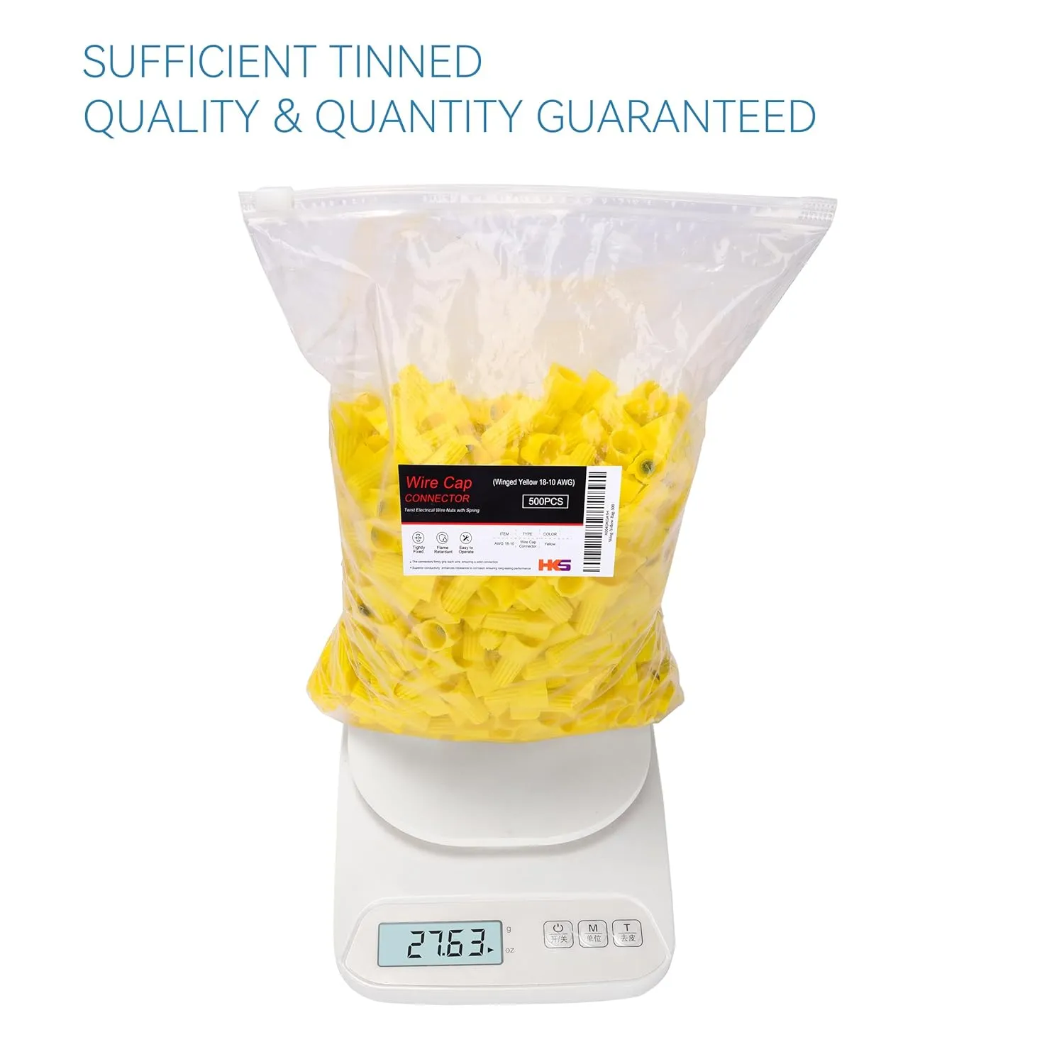 HKS 500 PCS Yellow Wire Nuts - AWG 20-10 Winged Electrical Wire End Connectors - Twist-On Screw Caps Insulated Insertion with Spring Portable & Quick to Connect