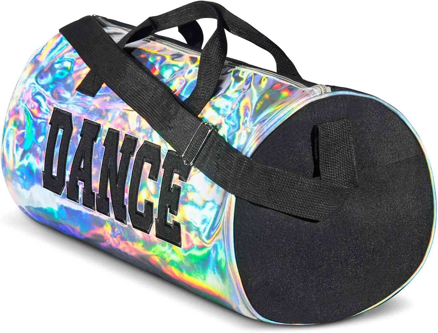 Holographic Dance Duffle Bag for Girls, Kids Travel Bag with Adjustable Carry on and Handy Pouch, Dance Accessories for Girls, Teens - 16 L