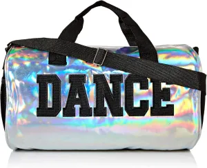 Holographic Dance Duffle Bag for Girls, Kids Travel Bag with Adjustable Carry on and Handy Pouch, Dance Accessories for Girls, Teens - 16 L