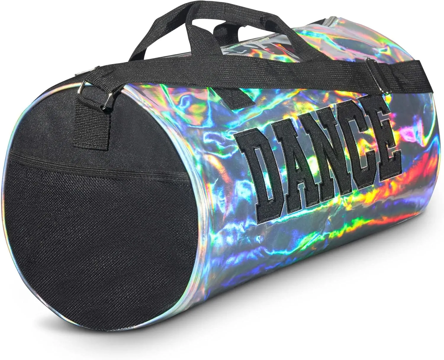 Holographic Dance Duffle Bag for Girls, Kids Travel Bag with Adjustable Carry on and Handy Pouch, Dance Accessories for Girls, Teens - 16 L