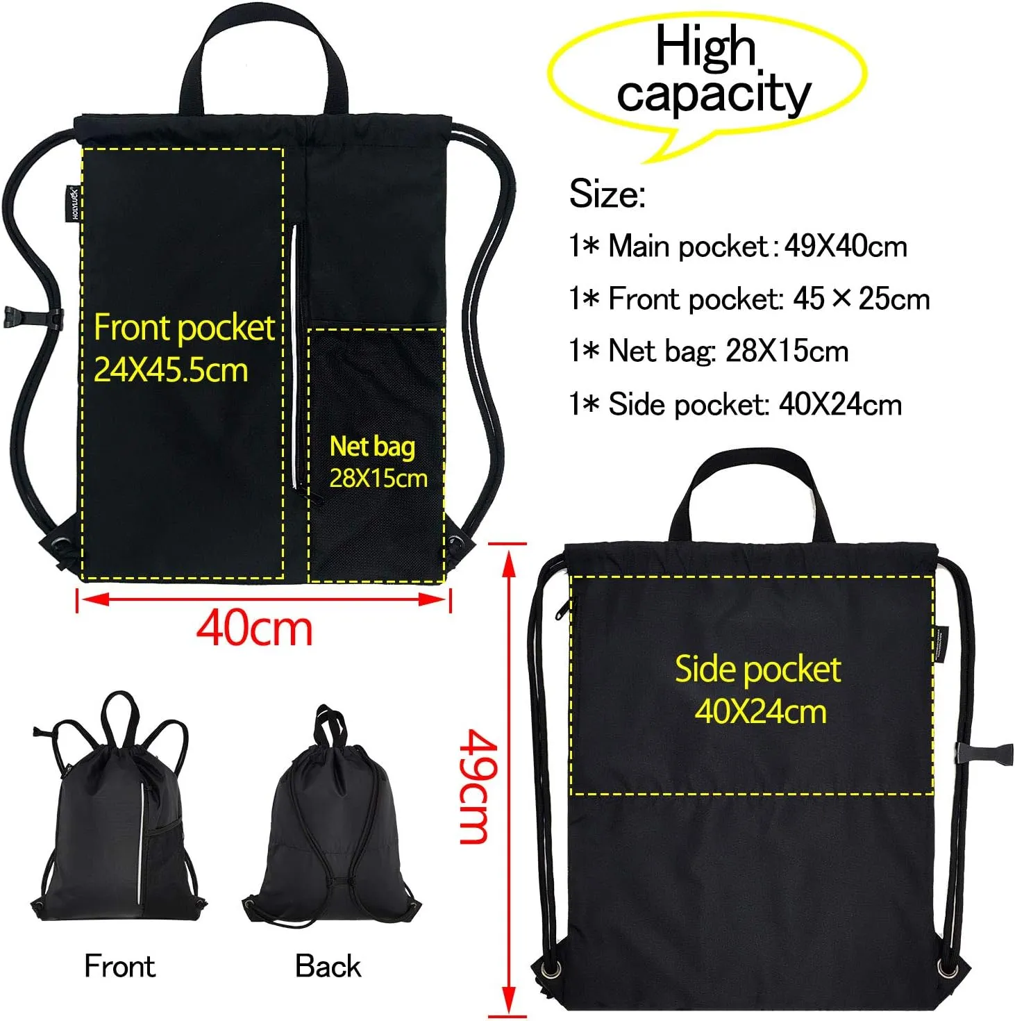 HOLYLUCK Men & Women Outdoor Sport Gym Sack Waterproof Drawstring Backpack Bag