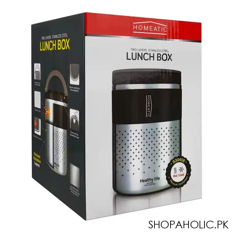 Homeatic Stainless Steel Office Lunch Box, Two Vacuum Insulated Layers, 1500ml Capacity, Grey, HMT-009