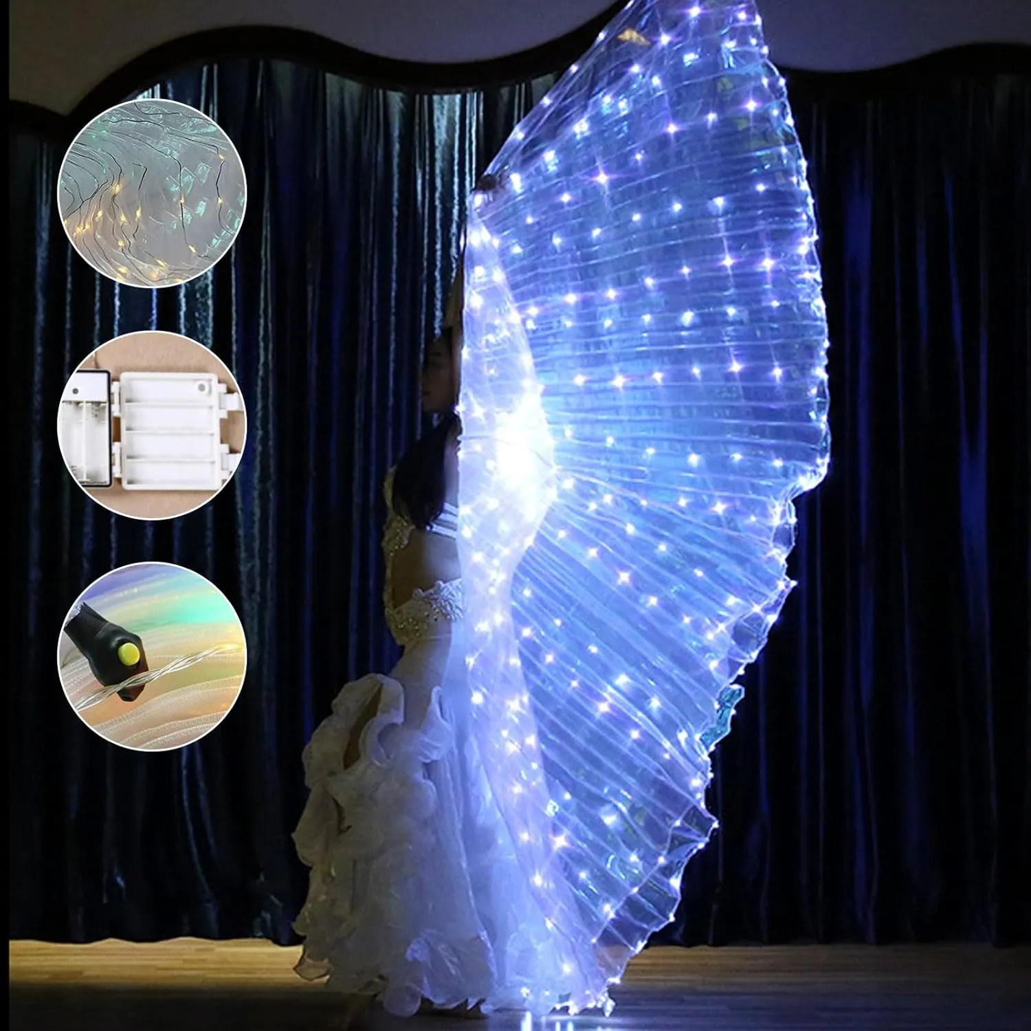 HOTBEST LED Isis Wings, Belly Dance Wings, Light Up Colorful LED Butterfly Wings, Glow Angel Dance Wings with Telescopic Stick, Adults Child Performance Clothing for Carnival Christmas