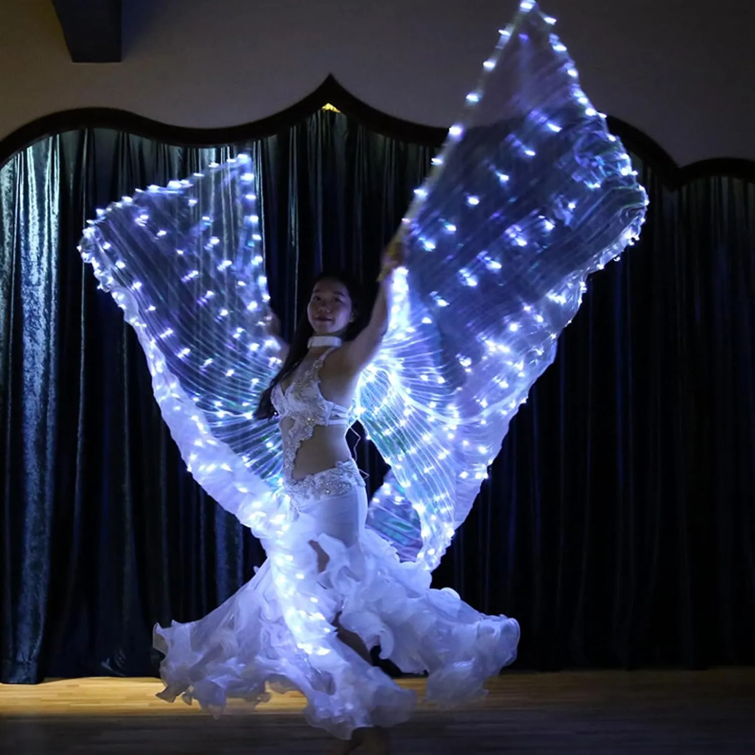 HOTBEST LED Isis Wings, Belly Dance Wings, Light Up Colorful LED Butterfly Wings, Glow Angel Dance Wings with Telescopic Stick, Adults Child Performance Clothing for Carnival Christmas