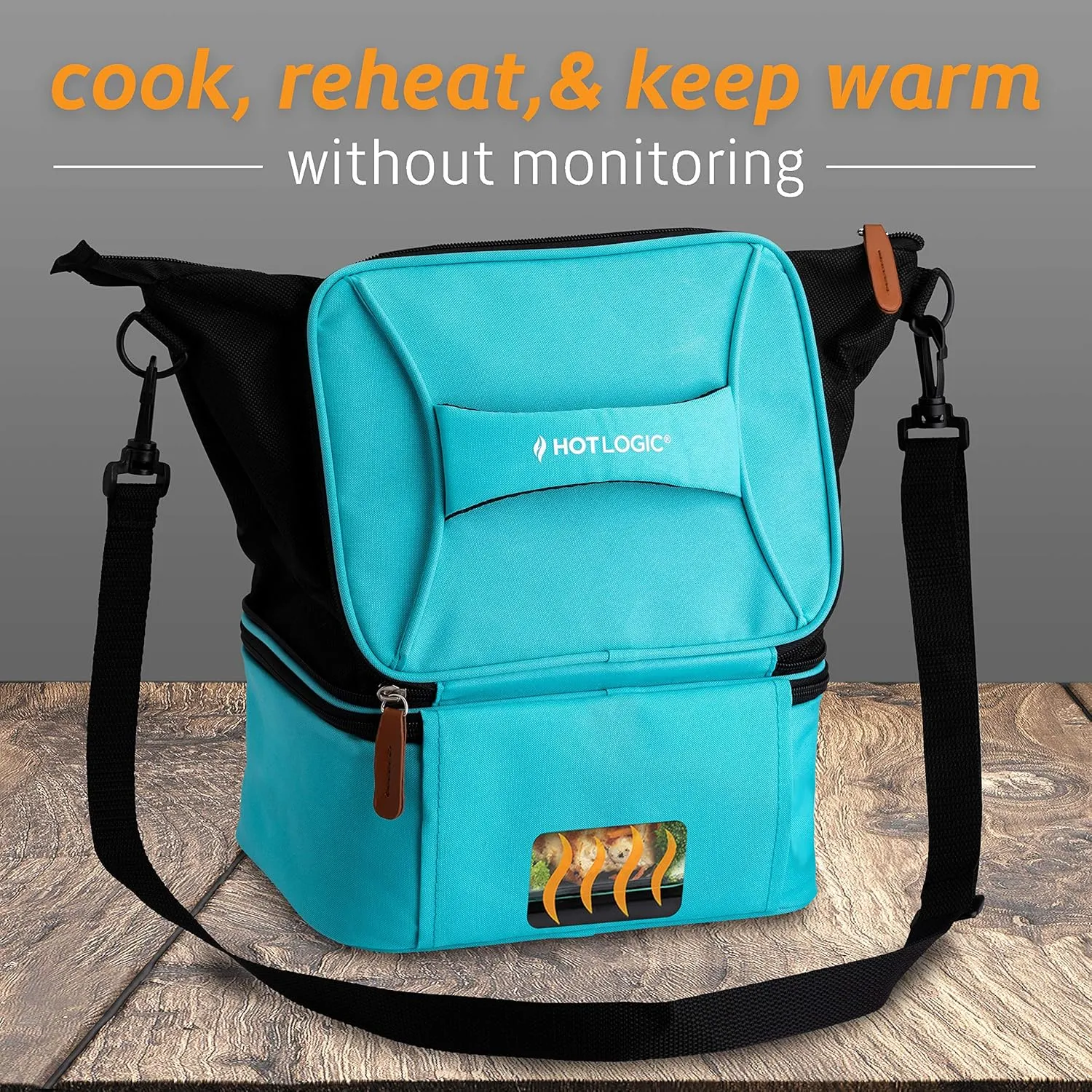 HOTLOGIC Mini XP Portable Electric Lunch Box Food Heater - Expandable Food Warmer Tote and Heated Lunchbox for Adults Work/Car/Home - Easily Cook, Reheat, and Keep Your Food Warm - TEAL - 120V