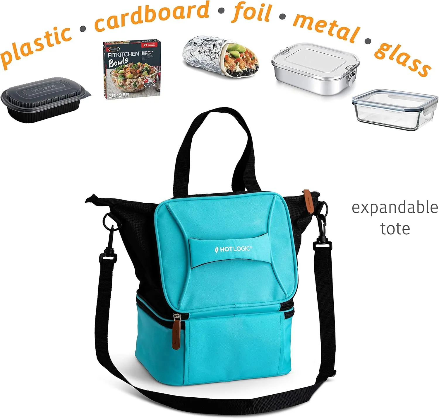 HOTLOGIC Mini XP Portable Electric Lunch Box Food Heater - Expandable Food Warmer Tote and Heated Lunchbox for Adults Work/Car/Home - Easily Cook, Reheat, and Keep Your Food Warm - TEAL - 120V