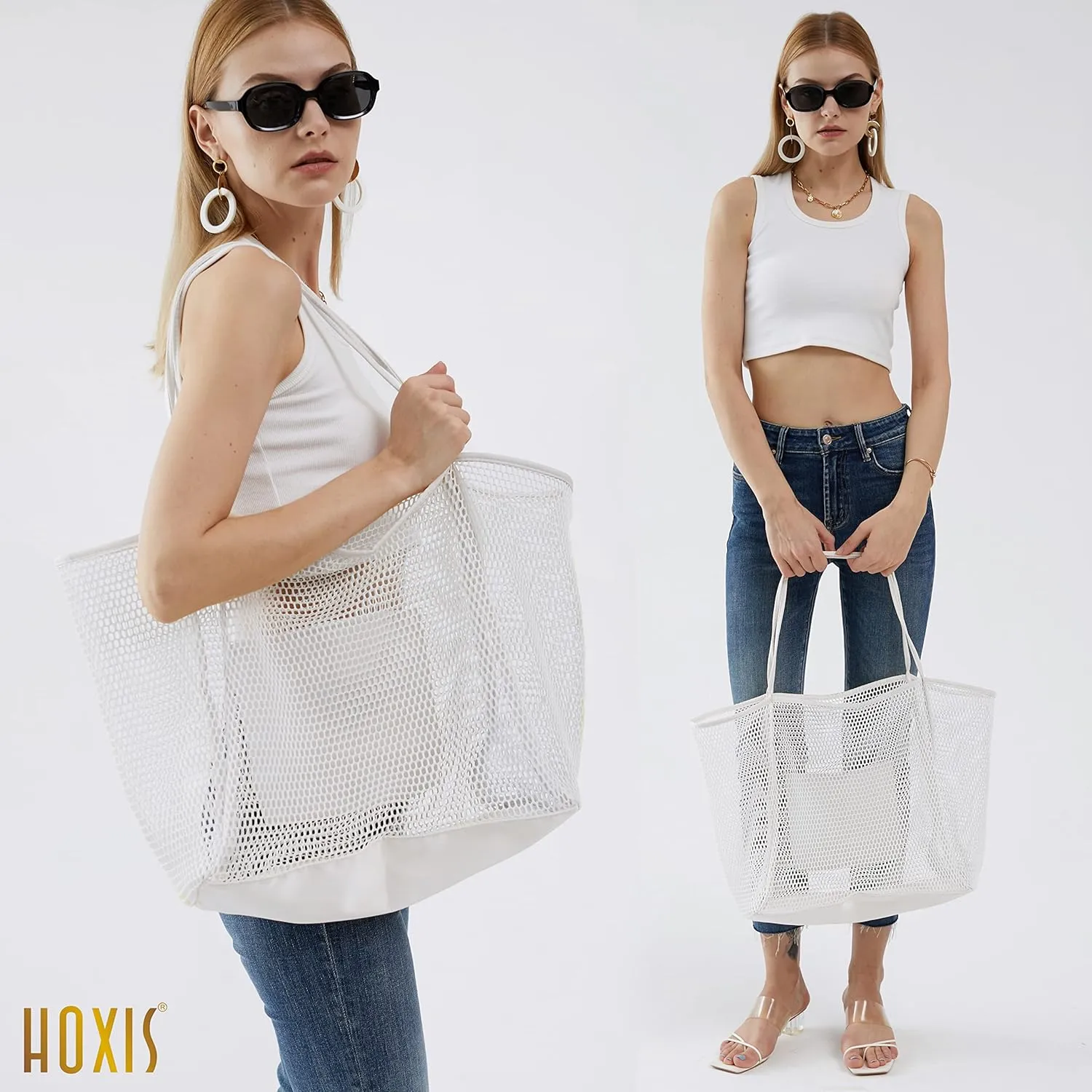 HOXIS Mesh Beach Tote Womens Shoulder Handbag