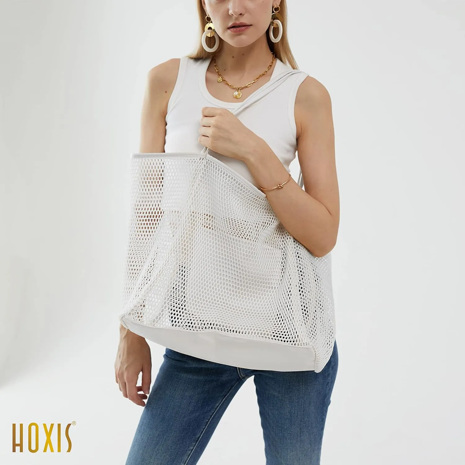 HOXIS Mesh Beach Tote Womens Shoulder Handbag