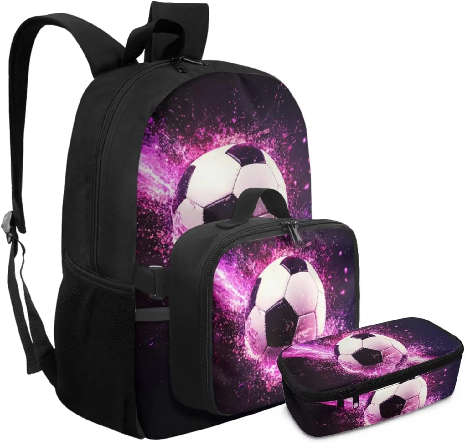 HUGS IDEA 3D Football Backpack for Boys for School Cool Soccer Bookbag and Lunch Box Set for Boys 17 Inch Elementary School Backpack for Kids Lightweight Book Bag for 2nd Grade