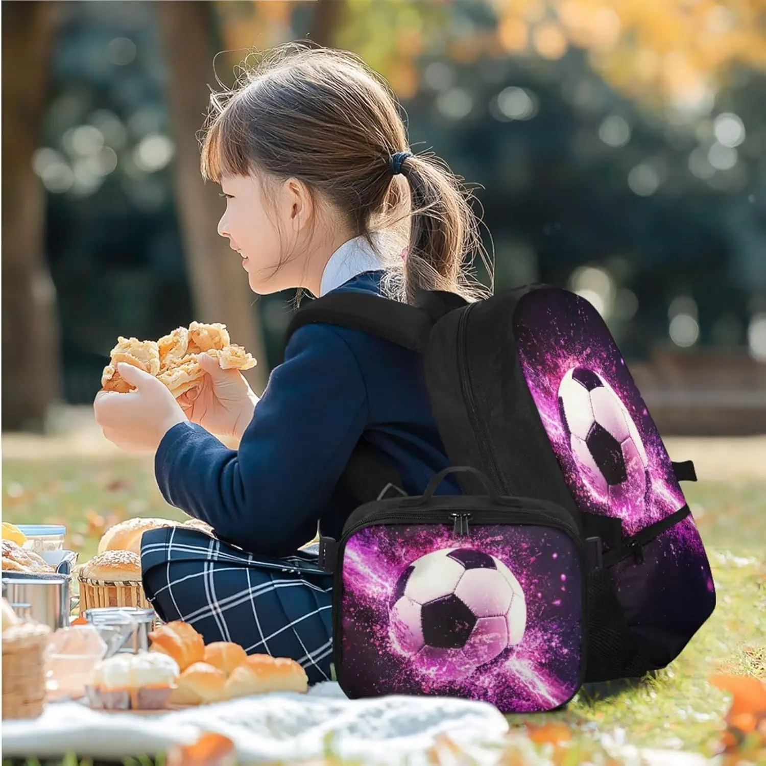 HUGS IDEA 3D Football Backpack for Boys for School Cool Soccer Bookbag and Lunch Box Set for Boys 17 Inch Elementary School Backpack for Kids Lightweight Book Bag for 2nd Grade