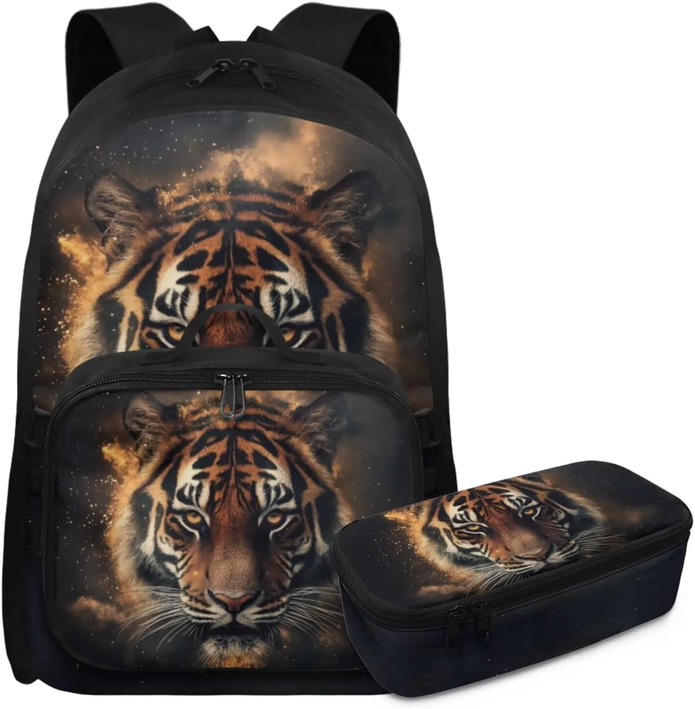 HUGS IDEA Cool Tiger Boys Backpack 10-12 Years Old with Lunch Box Cool Animal School Backpack for Boys 17 Inch School Bag with Lunch Box and Pencil Case Lightweight Book Bags